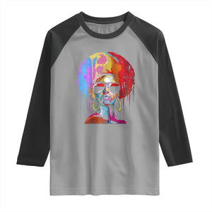 Afro Woman Raglan Shirt Black Queen Melanin Dripping Juneteenth TS01 Sport Gray Black Print Your Wear