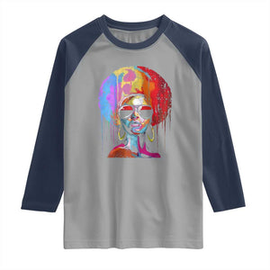 Afro Woman Raglan Shirt Black Queen Melanin Dripping Juneteenth TS01 Sport Gray Navy Print Your Wear