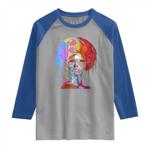Afro Woman Raglan Shirt Black Queen Melanin Dripping Juneteenth TS01 Sport Gray Royal Print Your Wear