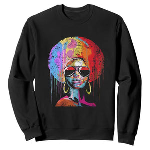 Womens Black Queen Afro Melanin Dripping Juneteenth Sweatshirt TS01 Black Printyourwear