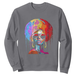 Womens Black Queen Afro Melanin Dripping Juneteenth Sweatshirt TS01 Charcoal Printyourwear