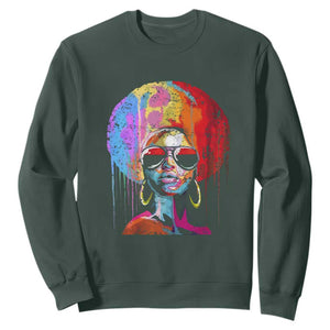 Womens Black Queen Afro Melanin Dripping Juneteenth Sweatshirt TS01 Dark Forest Green Printyourwear