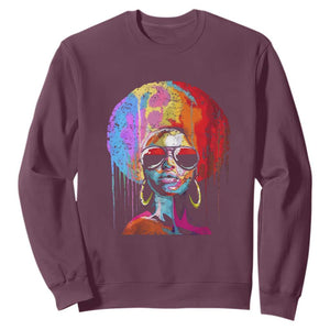Womens Black Queen Afro Melanin Dripping Juneteenth Sweatshirt TS01 Maroon Printyourwear