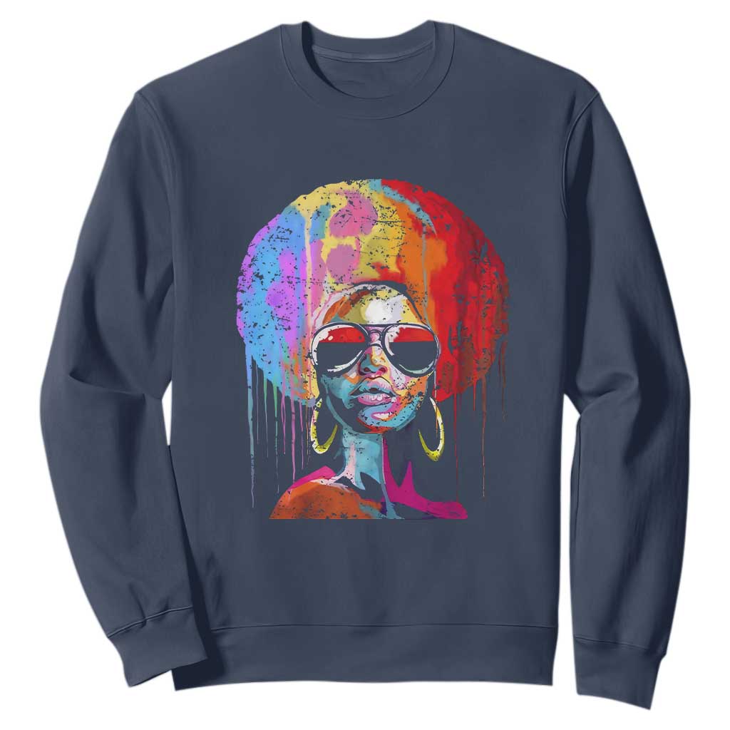 Womens Black Queen Afro Melanin Dripping Juneteenth Sweatshirt TS01 Navy Printyourwear
