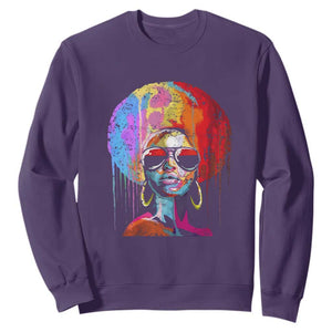 Womens Black Queen Afro Melanin Dripping Juneteenth Sweatshirt TS01 Purple Printyourwear