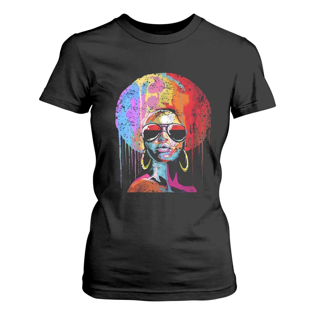 Afro Woman T Shirt For Women Black Queen Melanin Dripping Juneteenth TS01 Black Print Your Wear