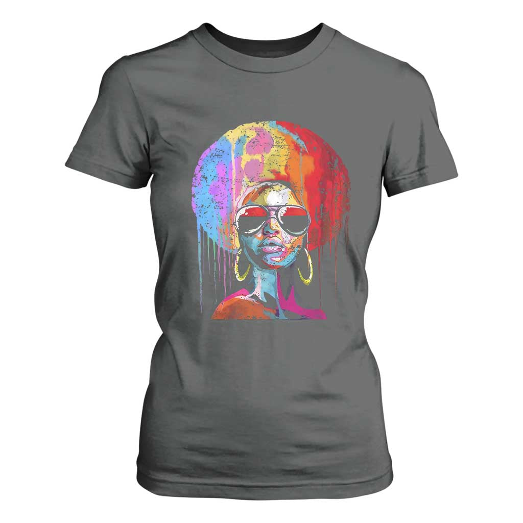 Afro Woman T Shirt For Women Black Queen Melanin Dripping Juneteenth TS01 Dark Heather Print Your Wear