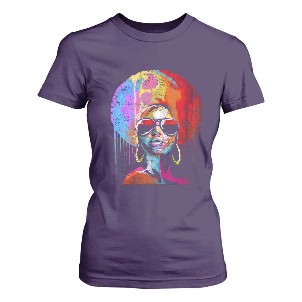 Afro Woman T Shirt For Women Black Queen Melanin Dripping Juneteenth TS01 Purple Print Your Wear