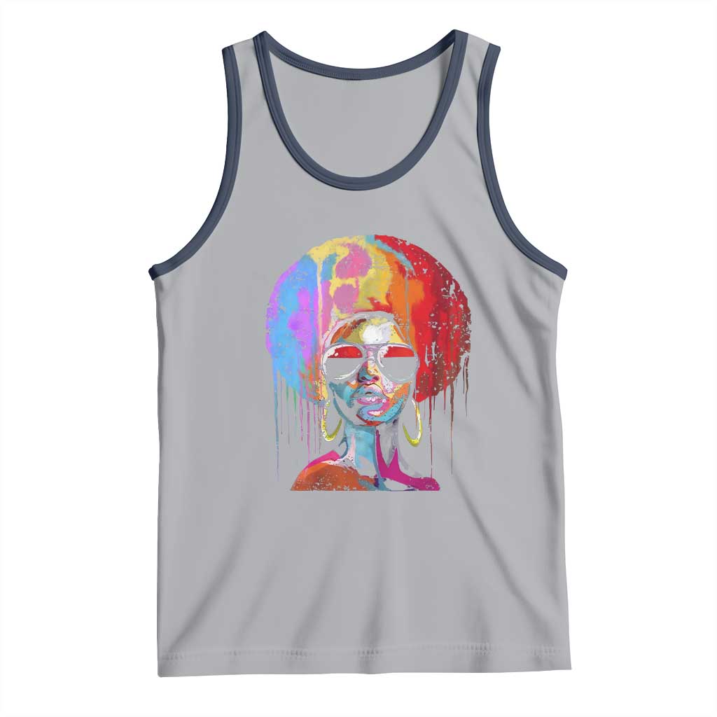 Afro Woman Tank Top Black Queen Melanin Dripping Juneteenth TS01 Athletic Heather Navy Print Your Wear