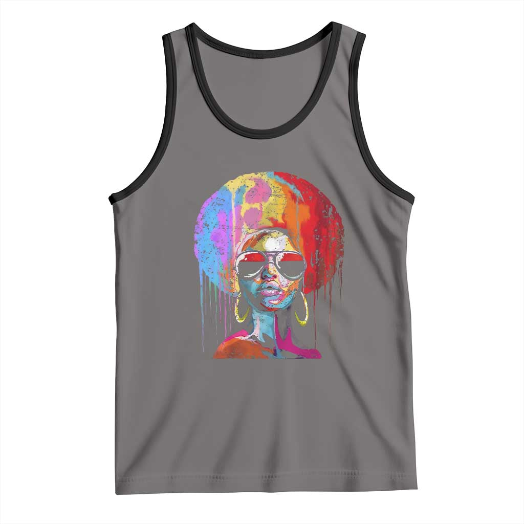 Afro Woman Tank Top Black Queen Melanin Dripping Juneteenth TS01 Deep Heather Black Print Your Wear