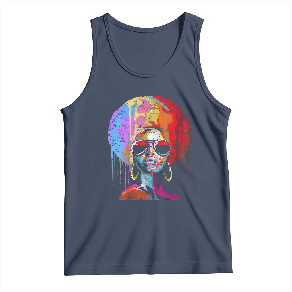 Afro Woman Tank Top Black Queen Melanin Dripping Juneteenth TS01 Navy Print Your Wear