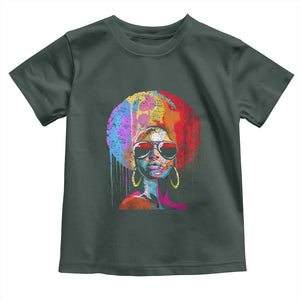 Afro Woman Toddler T Shirt Black Queen Melanin Dripping Juneteenth TS01 Dark Forest Green Print Your Wear