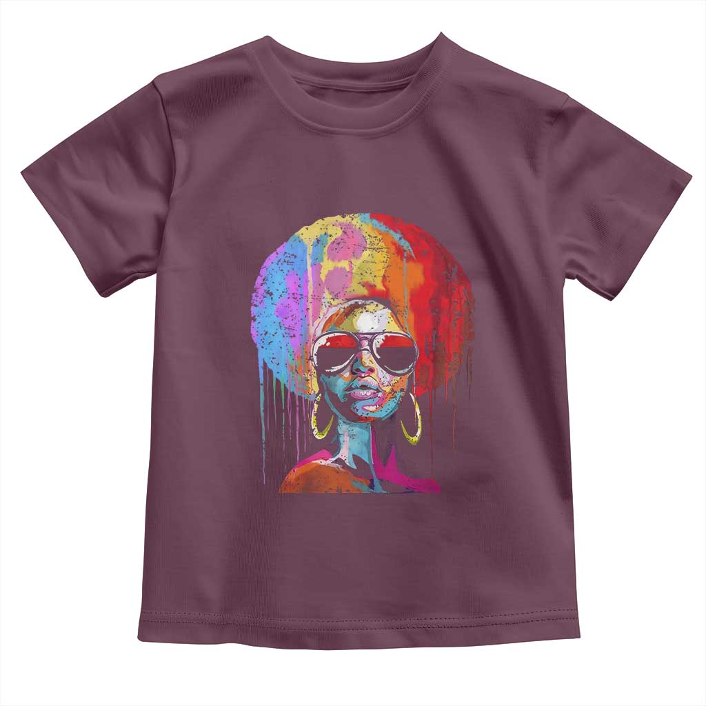 Afro Woman Toddler T Shirt Black Queen Melanin Dripping Juneteenth TS01 Maroon Print Your Wear