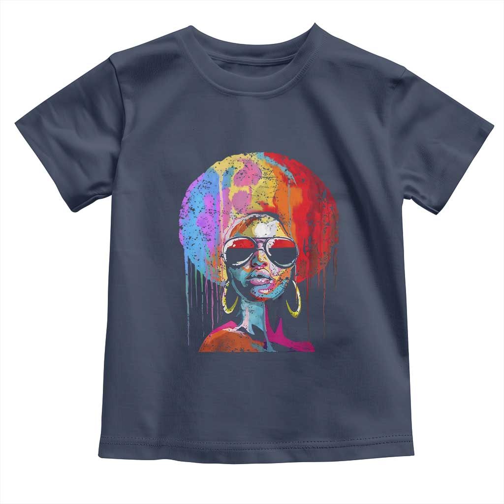 Afro Woman Toddler T Shirt Black Queen Melanin Dripping Juneteenth TS01 Navy Print Your Wear