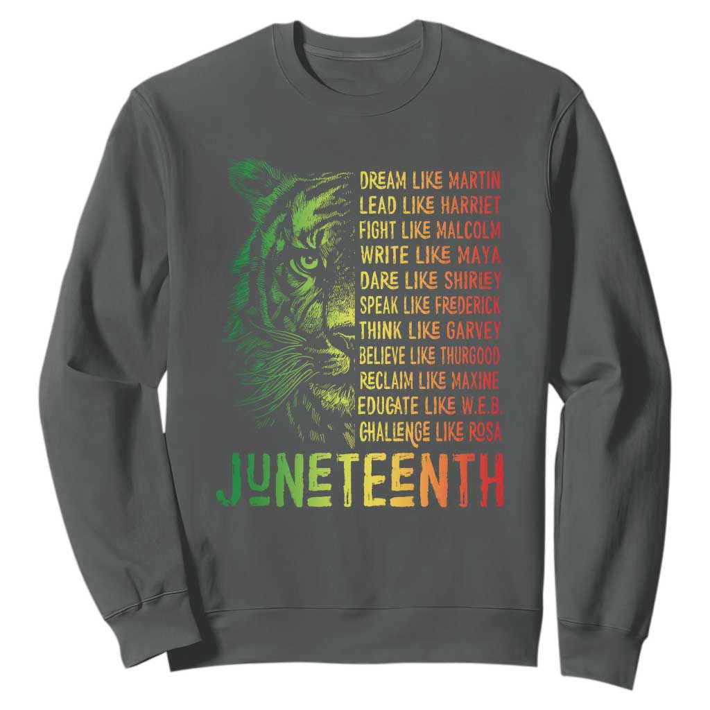 Juneteenth Sweatshirt Dream Like Leaders TS01 Dark Heather Printyourwear