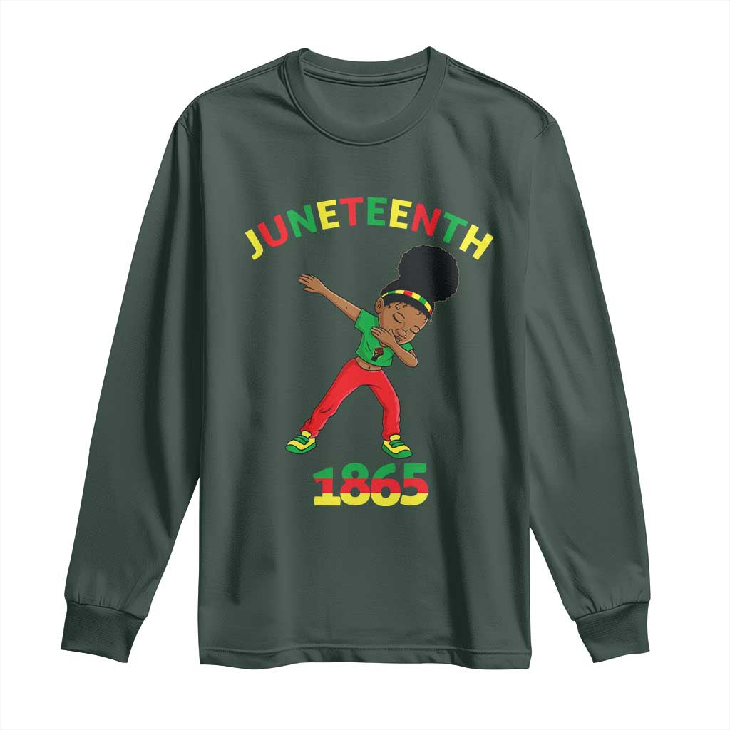 Funny Black History Long Sleeve Shirt Dabbing Black Princess Juneteenth 1865 TS01 Dark Forest Green Print Your Wear