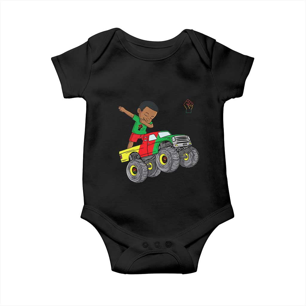 Funny Black History Baby Onesie African Kids Dabbing Black King In Monster Truck TS01 Black Print Your Wear