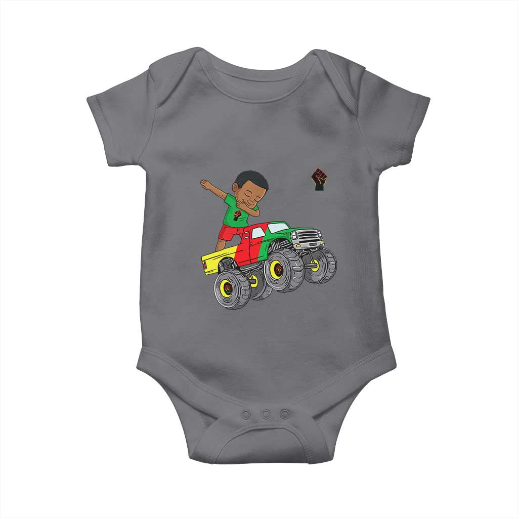 Funny Black History Baby Onesie African Kids Dabbing Black King In Monster Truck TS01 Charcoal Print Your Wear