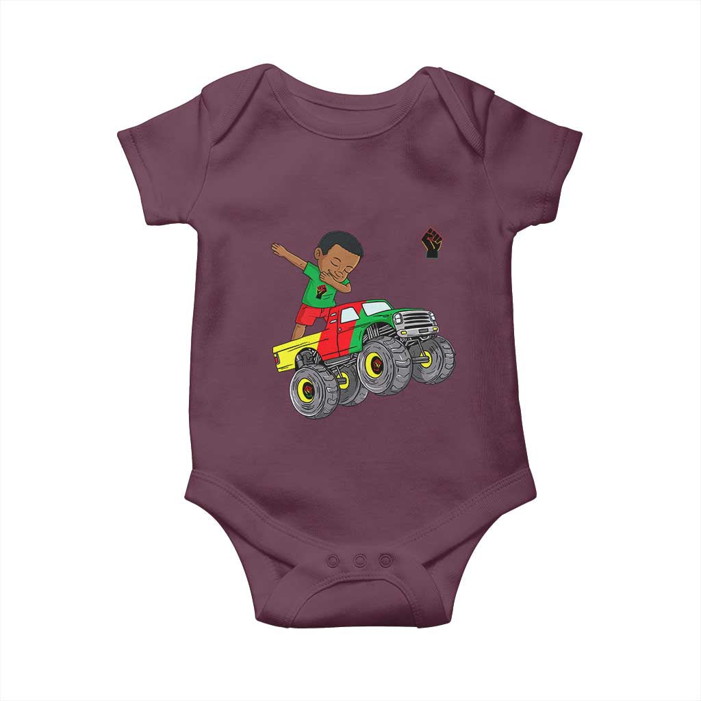 Funny Black History Baby Onesie African Kids Dabbing Black King In Monster Truck TS01 Maroon Print Your Wear
