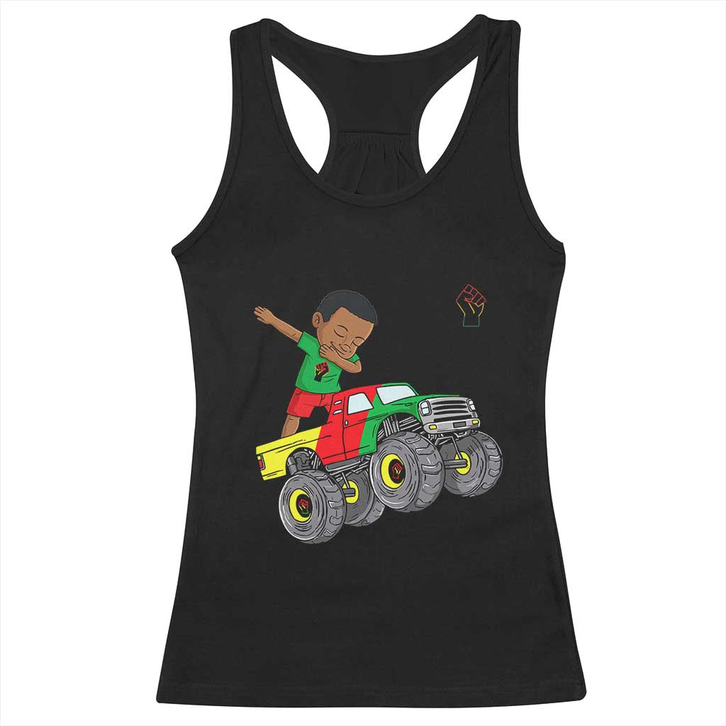 Funny Black History Racerback Tank Top African Kids Dabbing Black King In Monster Truck TS01 Black Print Your Wear