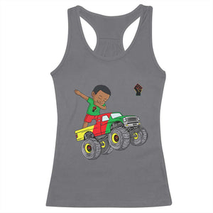 Funny Black History Racerback Tank Top African Kids Dabbing Black King In Monster Truck TS01 Charcoal Print Your Wear