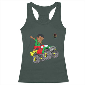 Funny Black History Racerback Tank Top African Kids Dabbing Black King In Monster Truck TS01 Dark Forest Green Print Your Wear