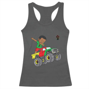 Funny Black History Racerback Tank Top African Kids Dabbing Black King In Monster Truck TS01 Dark Heather Print Your Wear