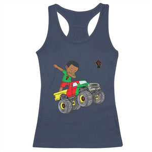 Funny Black History Racerback Tank Top African Kids Dabbing Black King In Monster Truck TS01 Navy Print Your Wear