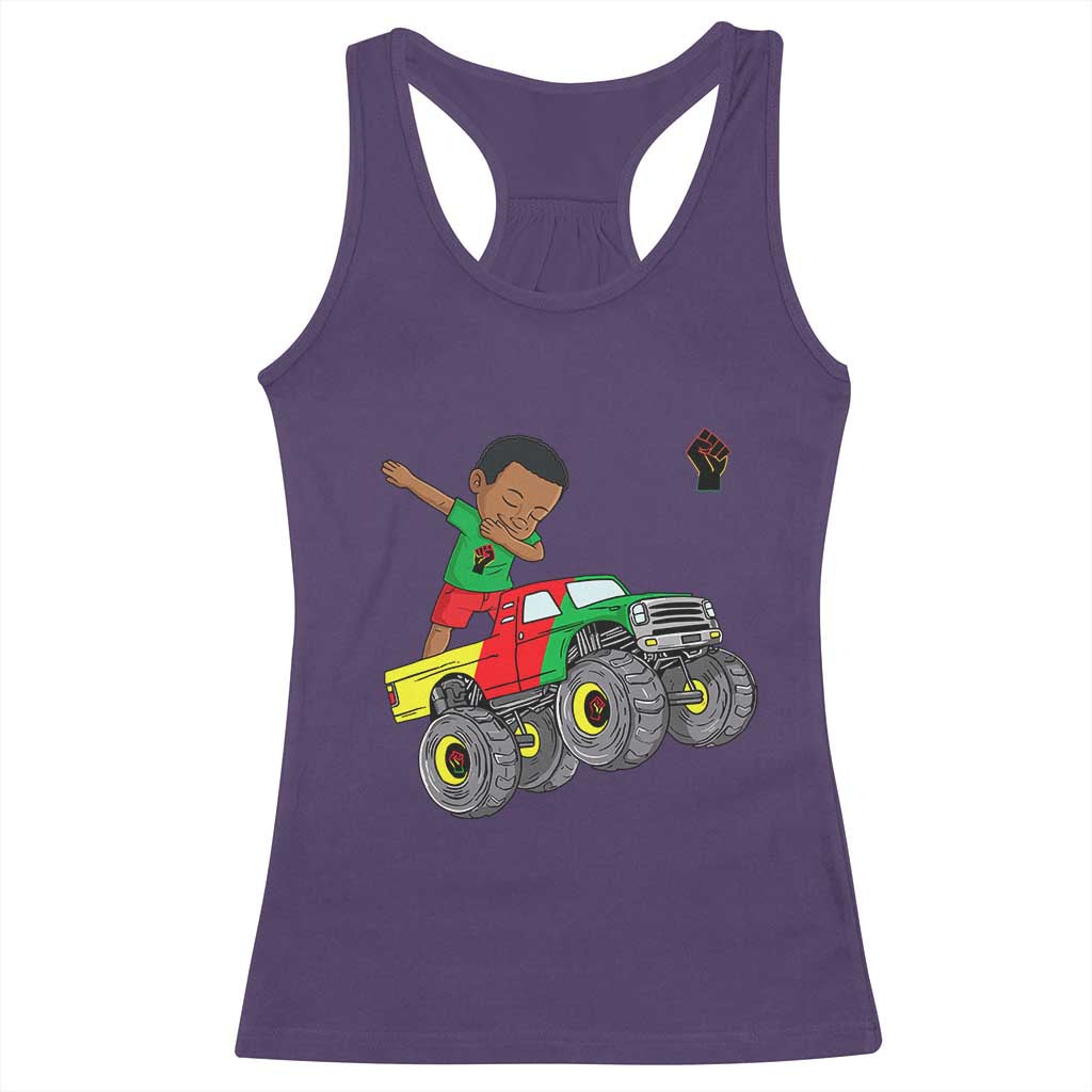 Funny Black History Racerback Tank Top African Kids Dabbing Black King In Monster Truck TS01 Purple Print Your Wear