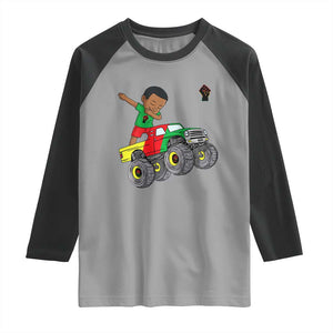 Funny Black History Raglan Shirt African Kids Dabbing Black King In Monster Truck TS01 Sport Gray Black Print Your Wear