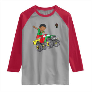 Funny Black History Raglan Shirt African Kids Dabbing Black King In Monster Truck TS01 Sport Gray Red Print Your Wear