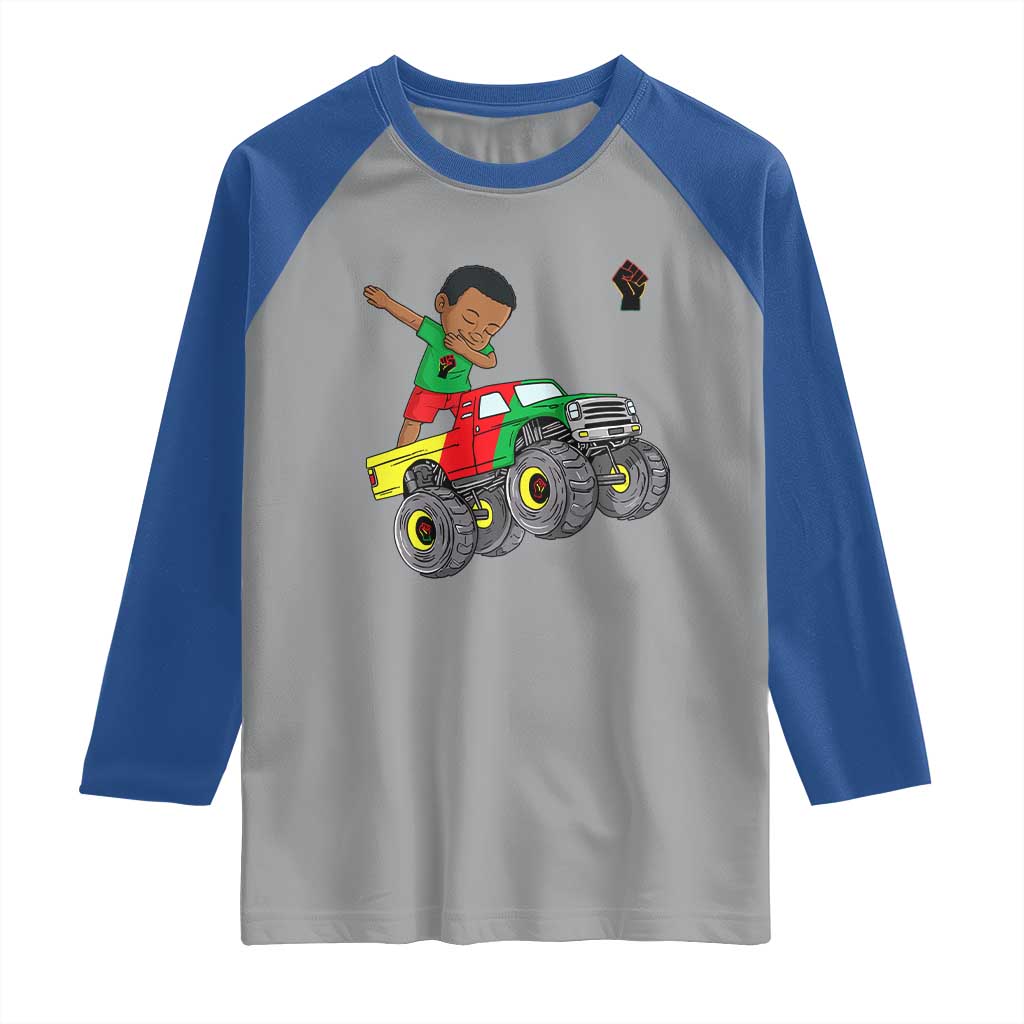 Funny Black History Raglan Shirt African Kids Dabbing Black King In Monster Truck TS01 Sport Gray Royal Print Your Wear