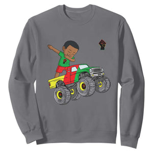 Funny Black History Sweatshirt African Kids Dabbing Black King In Monster Truck TS01 Charcoal Printyourwear
