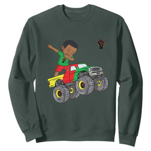 Funny Black History Sweatshirt African Kids Dabbing Black King In Monster Truck TS01 Dark Forest Green Printyourwear