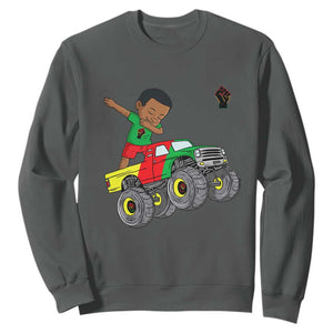 Funny Black History Sweatshirt African Kids Dabbing Black King In Monster Truck TS01 Dark Heather Printyourwear