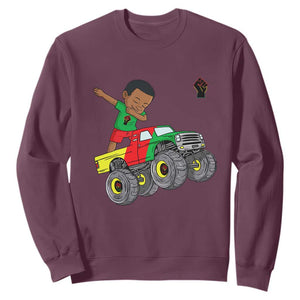 Funny Black History Sweatshirt African Kids Dabbing Black King In Monster Truck TS01 Maroon Printyourwear