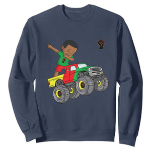 Funny Black History Sweatshirt African Kids Dabbing Black King In Monster Truck TS01 Navy Printyourwear