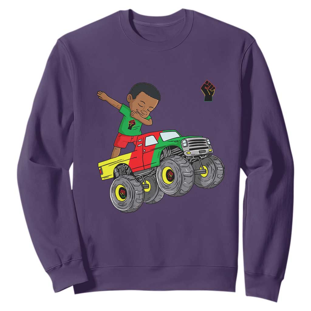 Funny Black History Sweatshirt African Kids Dabbing Black King In Monster Truck TS01 Purple Printyourwear