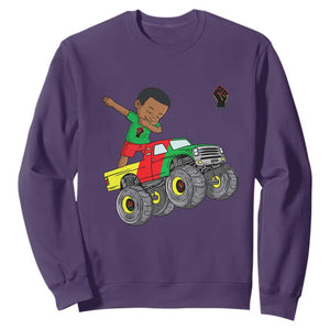 Funny Black History Sweatshirt African Kids Dabbing Black King In Monster Truck TS01 Purple Printyourwear