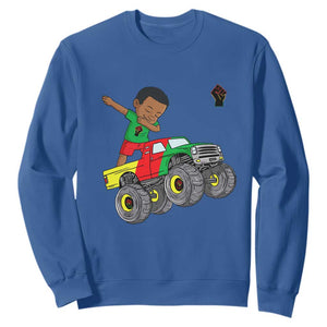 Funny Black History Sweatshirt African Kids Dabbing Black King In Monster Truck TS01 Royal Blue Printyourwear