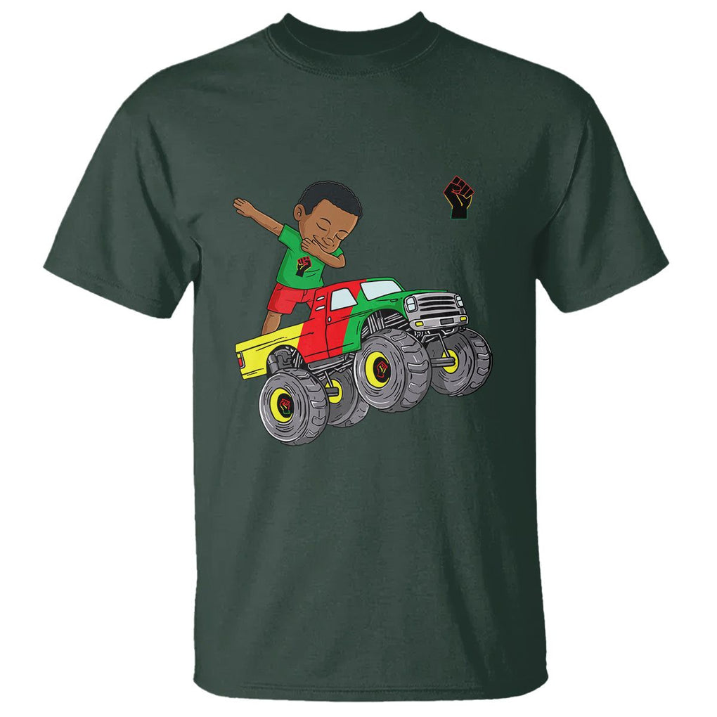 Funny Black History T Shirt African Kids Dabbing Black King In Monster Truck TS01 Dark Forest Green Printyourwear