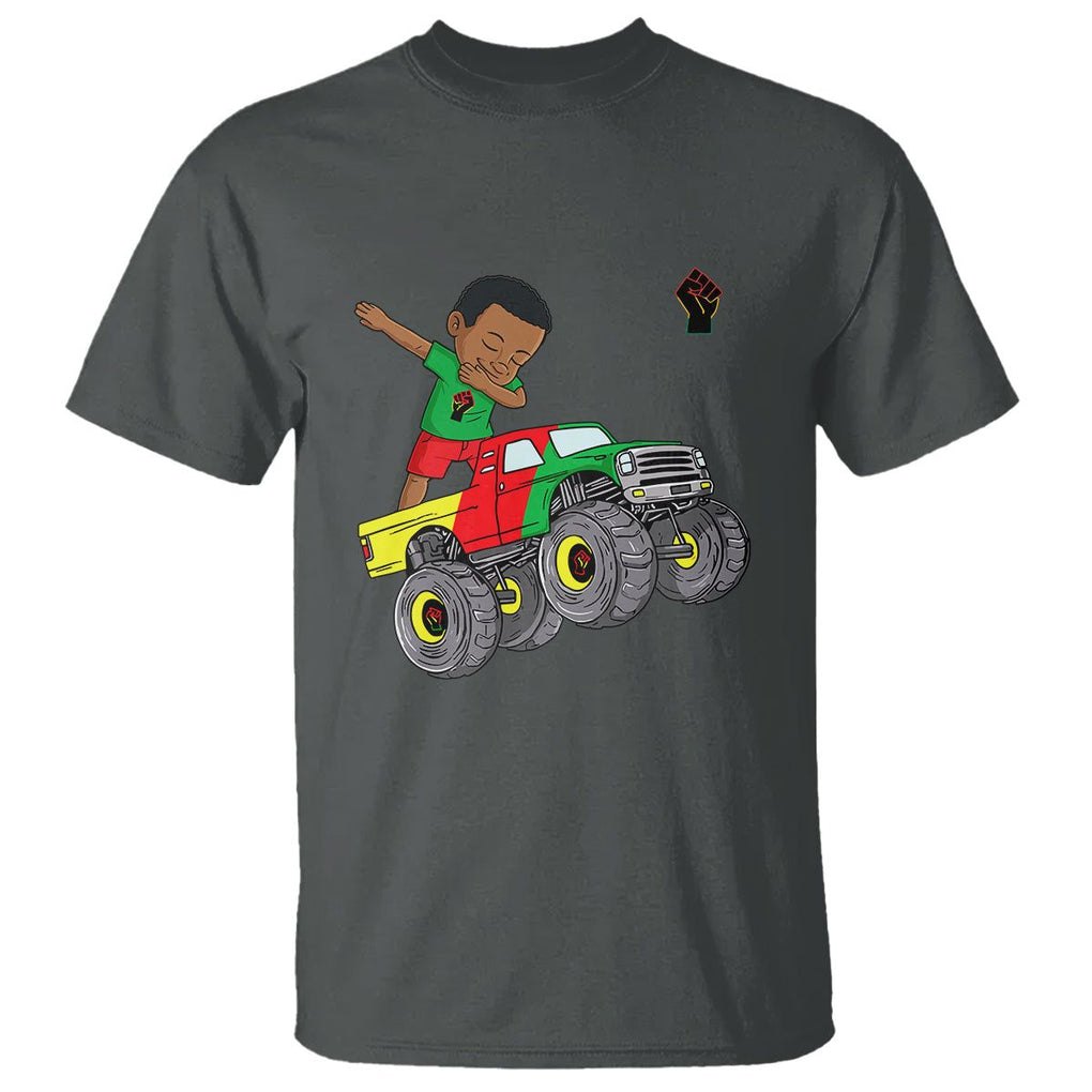 Funny Black History T Shirt African Kids Dabbing Black King In Monster Truck TS01 Dark Heather Printyourwear