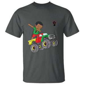 Funny Black History T Shirt African Kids Dabbing Black King In Monster Truck TS01 Dark Heather Printyourwear