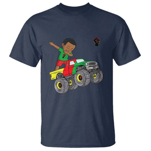 Funny Black History T Shirt African Kids Dabbing Black King In Monster Truck TS01 Navy Printyourwear