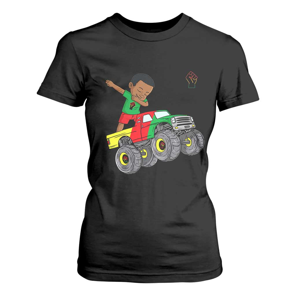 Funny Black History T Shirt For Women African Kids Dabbing Black King In Monster Truck TS01 Black Print Your Wear