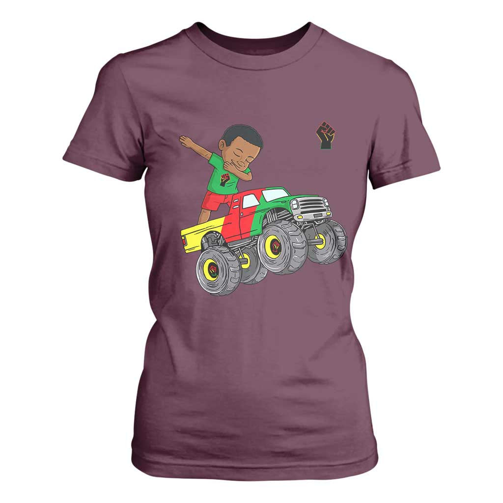 Funny Black History T Shirt For Women African Kids Dabbing Black King In Monster Truck TS01 Maroon Print Your Wear