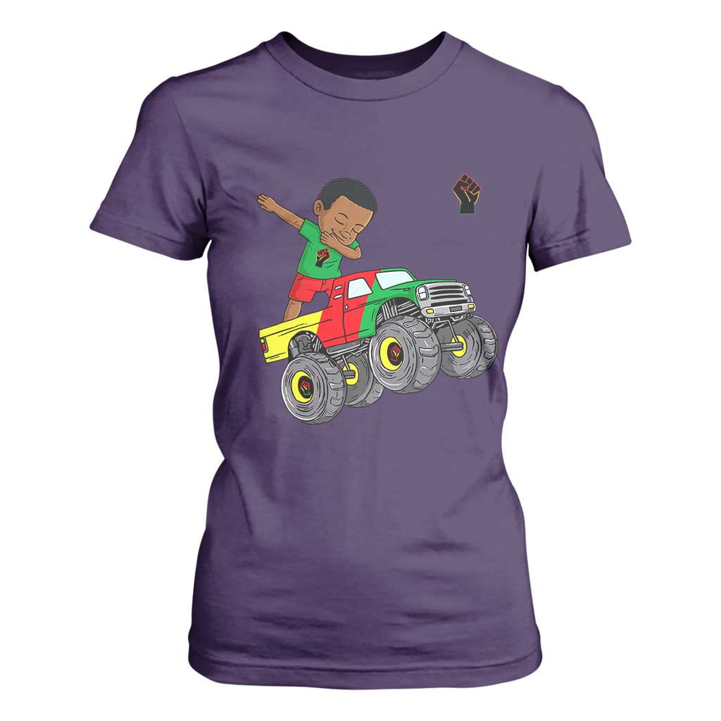 Funny Black History T Shirt For Women African Kids Dabbing Black King In Monster Truck TS01 Purple Print Your Wear