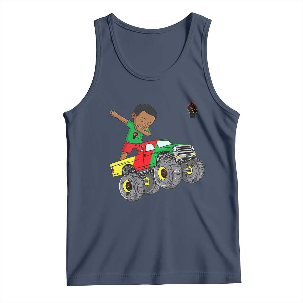 Funny Black History Tank Top African Kids Dabbing Black King In Monster Truck TS01 Navy Print Your Wear