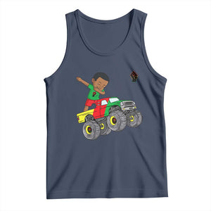 Funny Black History Tank Top African Kids Dabbing Black King In Monster Truck TS01 Navy Print Your Wear