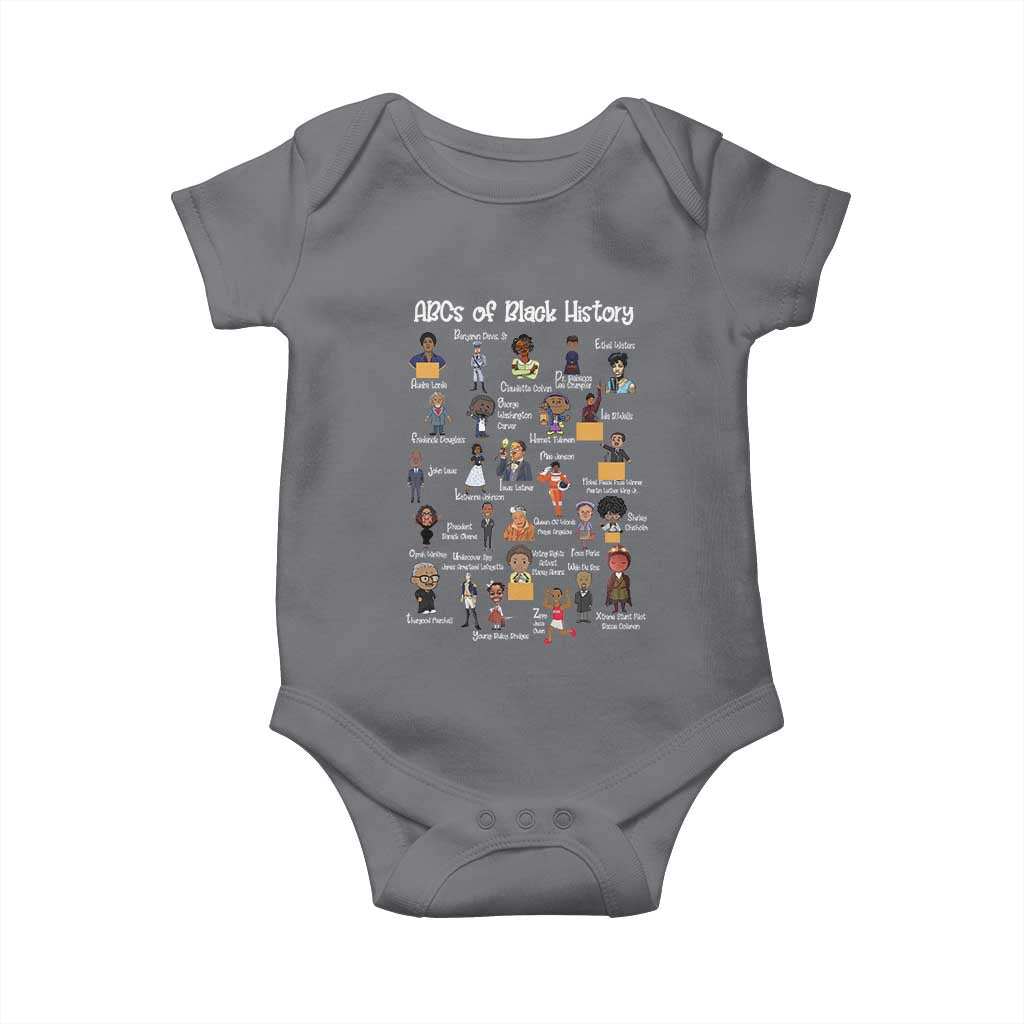 ABCs of Black History Pride Baby Onesie Juneteenth Black Freedom TS01 Charcoal Print Your Wear